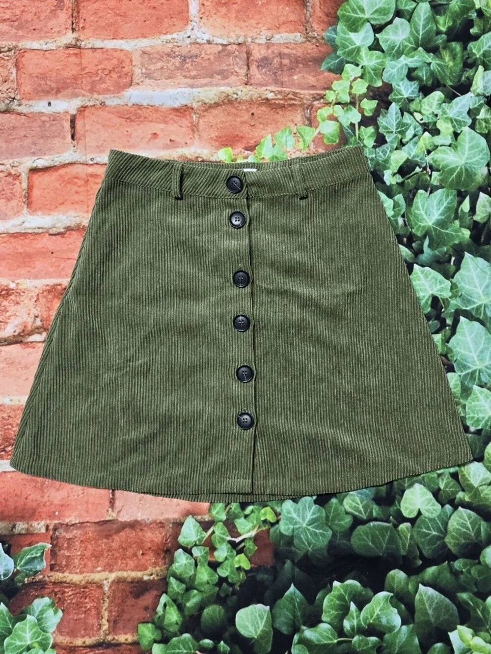 Gilli Olive Green Lightweight Corduroy Front Button Mini Skirt Size Small
